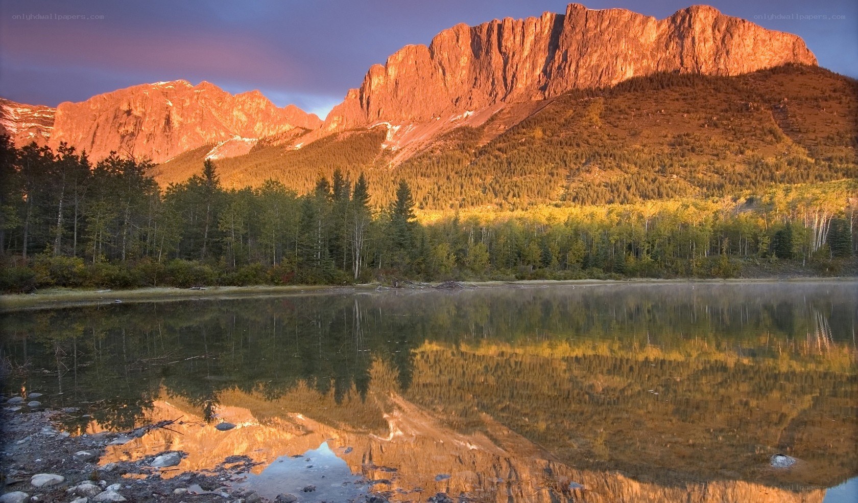 Mountain lake at sunrise