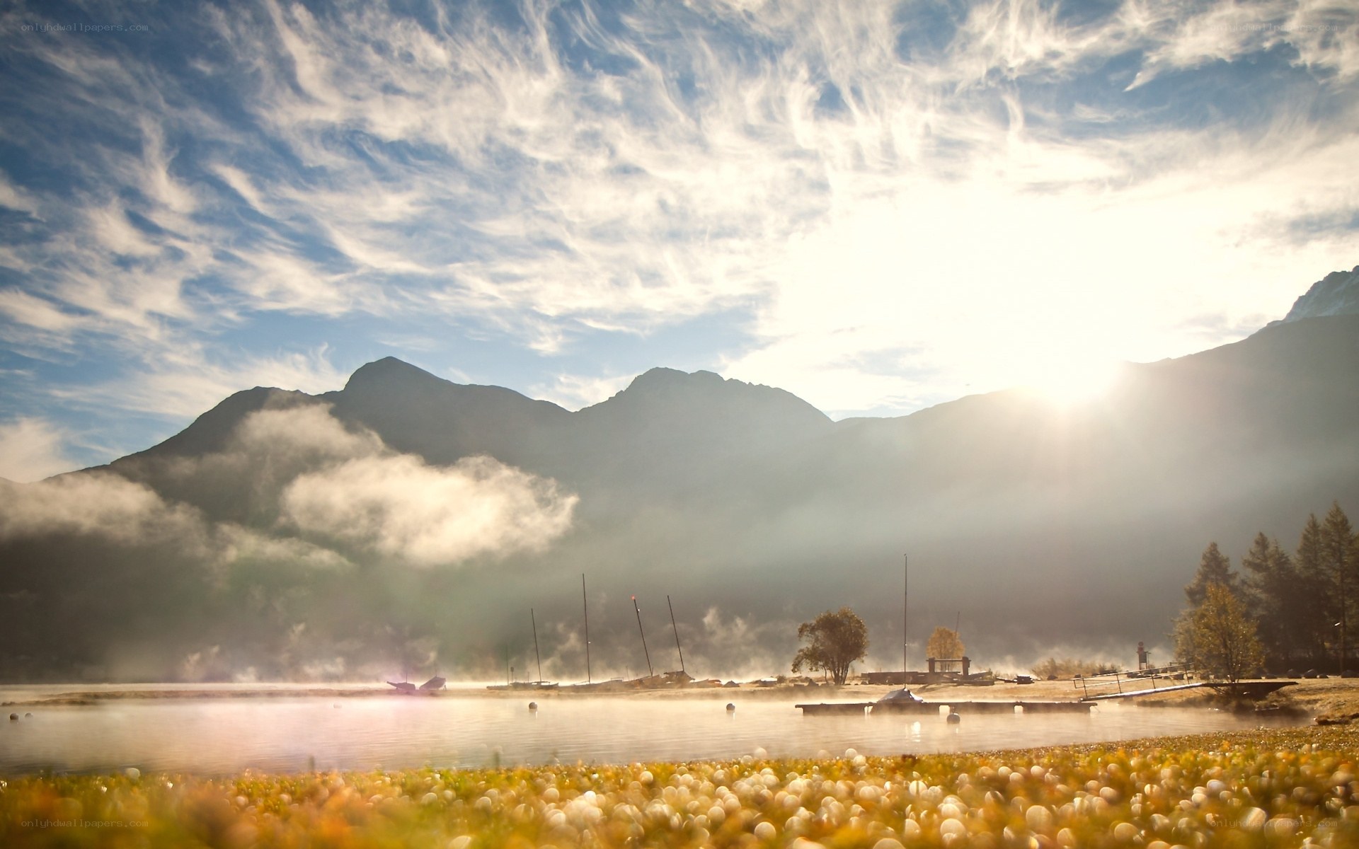Mountain lake at sunrise