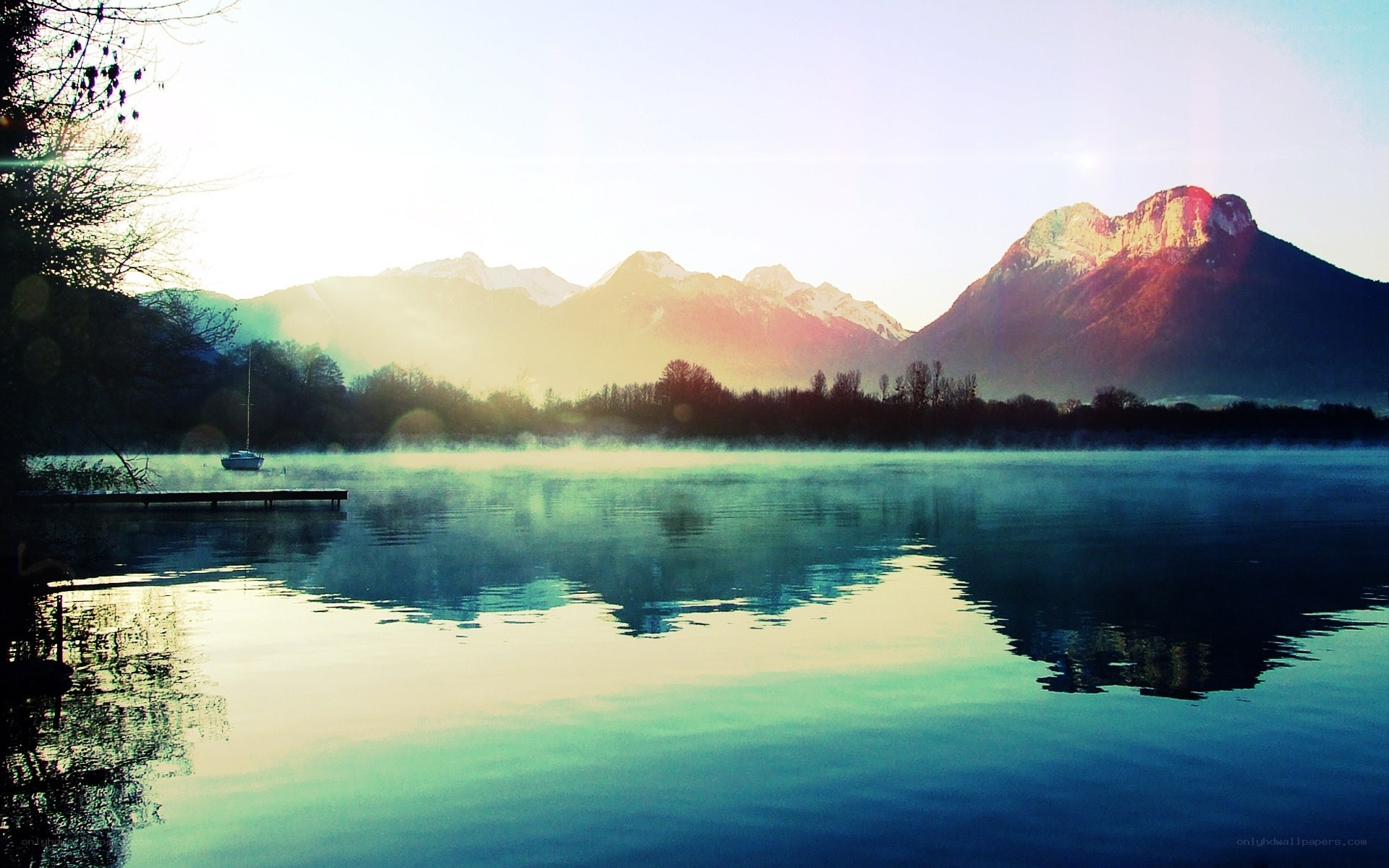 Mountain lake at sunrise
