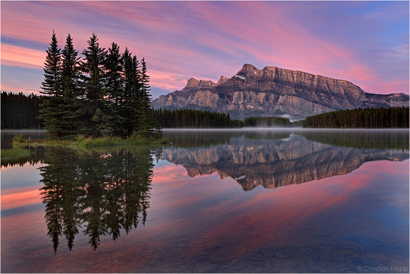 Mountain lake at sunrise