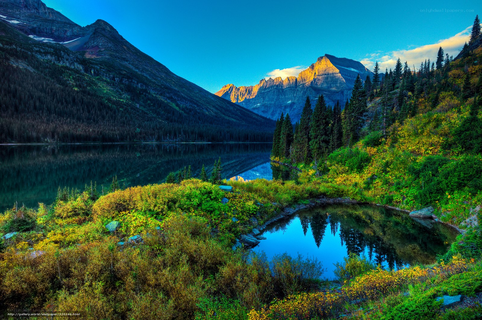 Mountain lake at sunrise