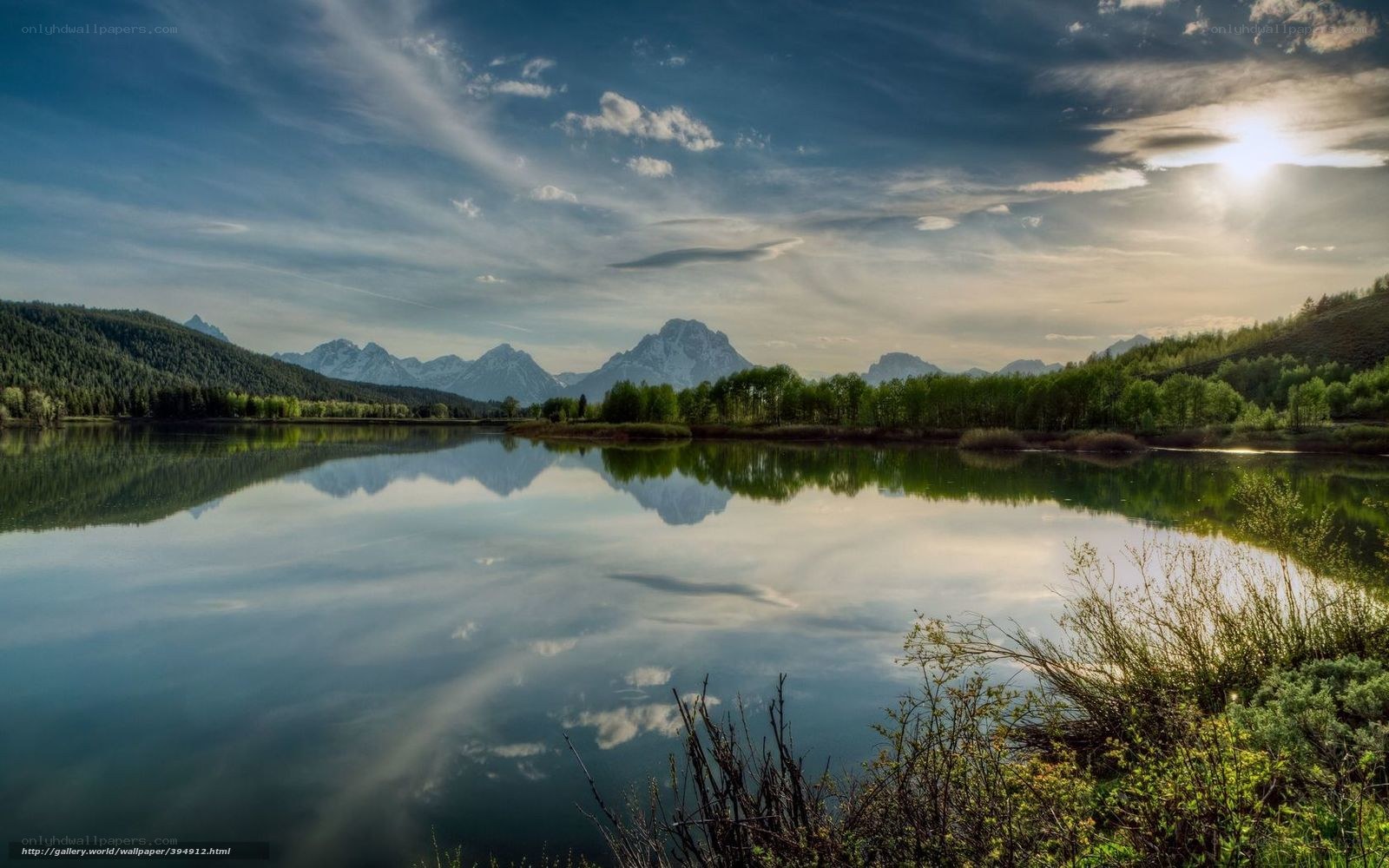 Mountain lake at sunrise