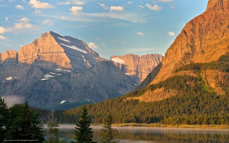 Mountain lake at sunrise