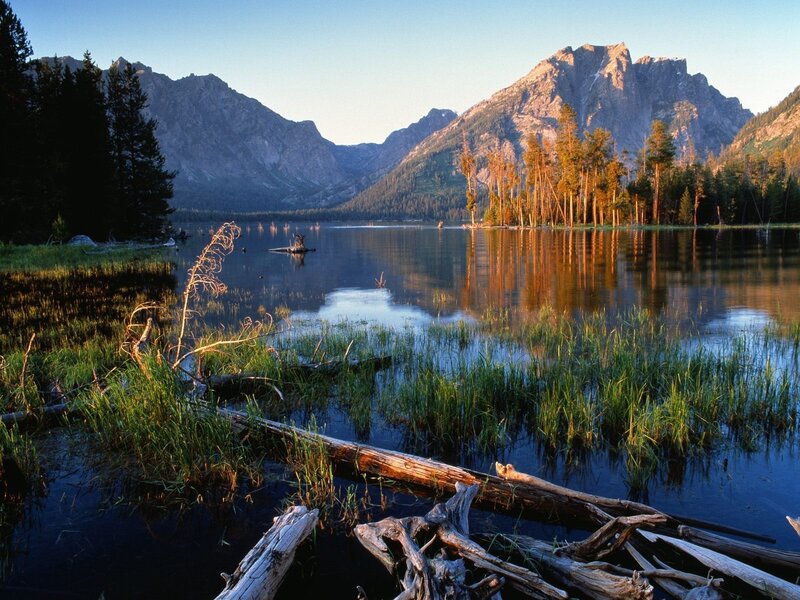 Mountain lake at sunrise