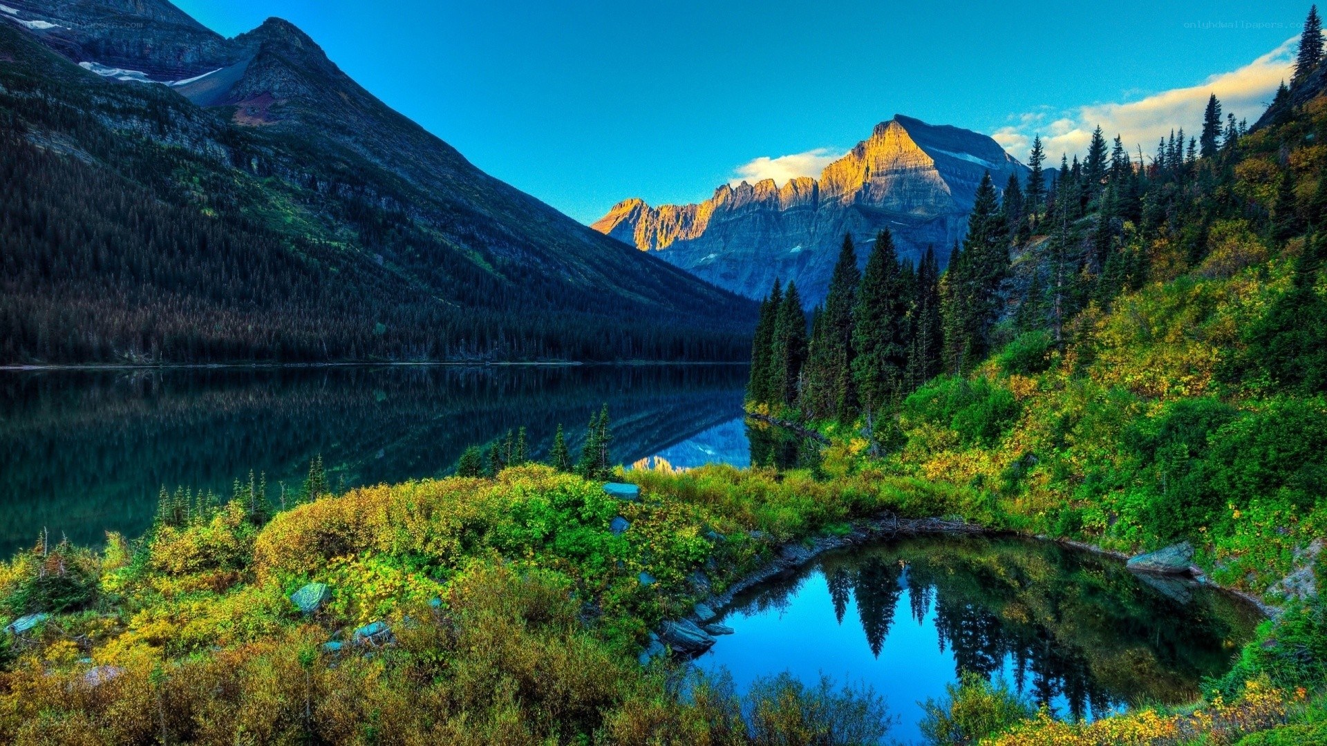 Mountain lake at sunrise