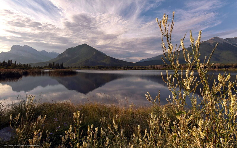 Mountain lake at sunrise