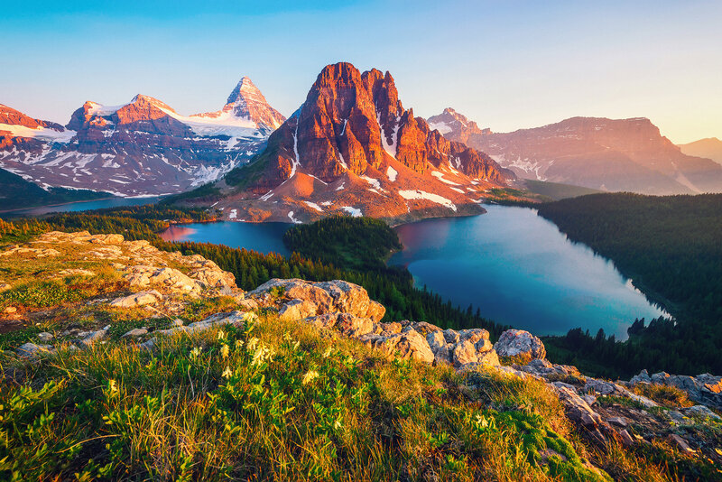 Mountain lake at sunrise