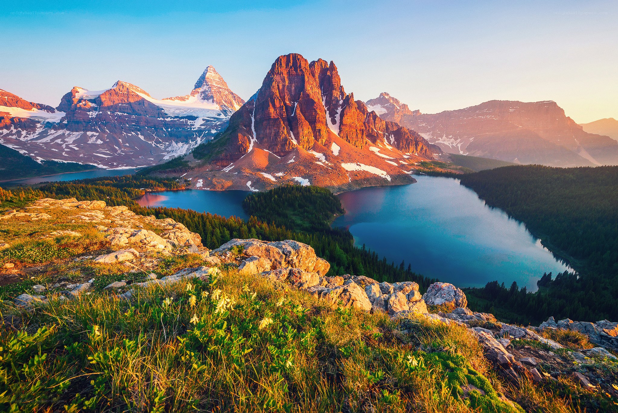 Mountain lake at sunrise