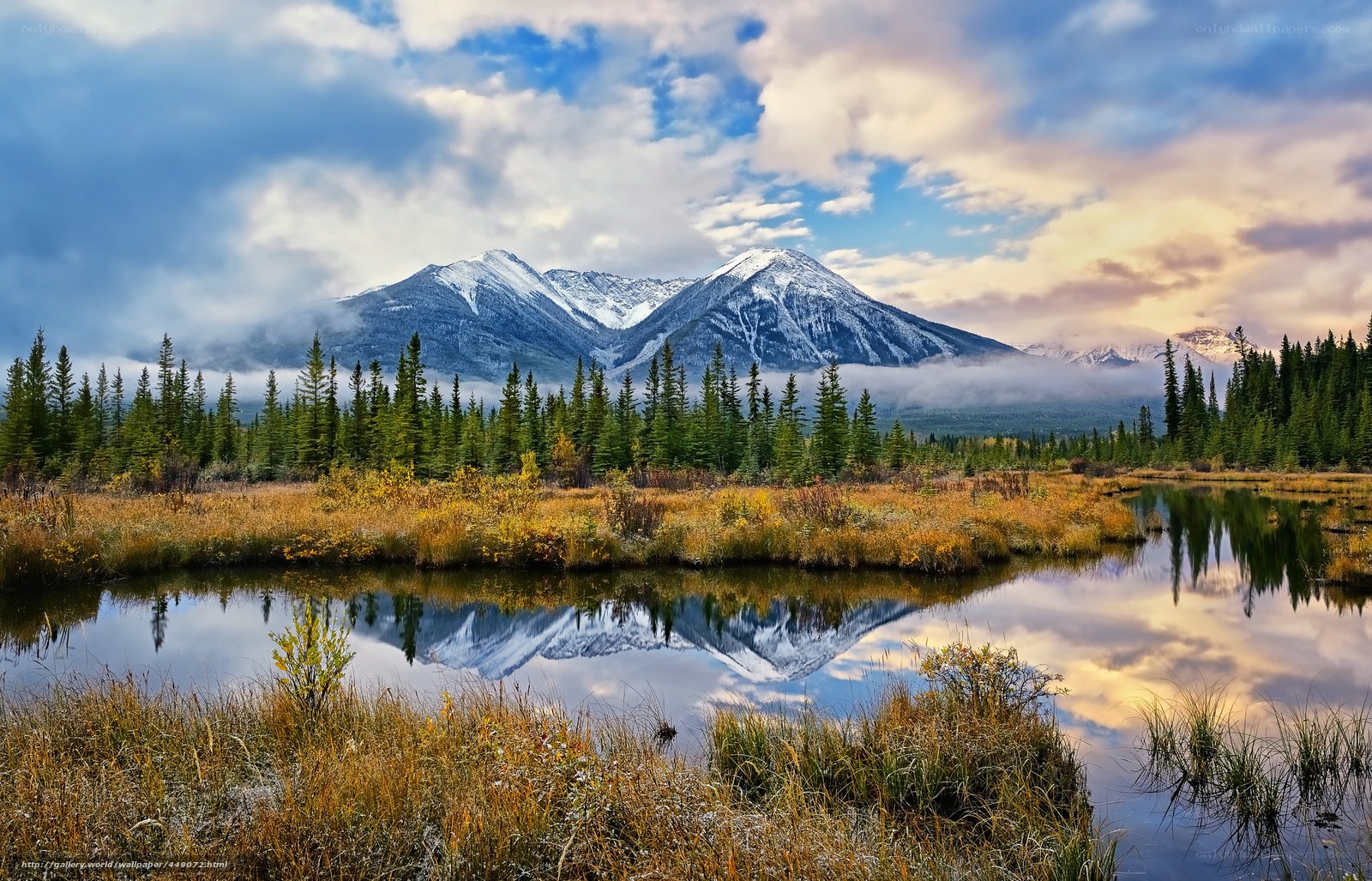 Mountain lake at sunrise