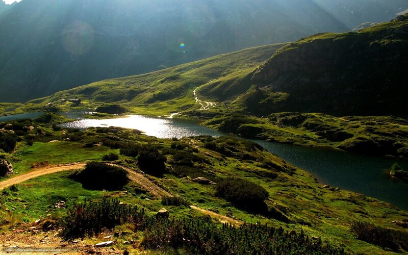 Mountain lake at sunrise