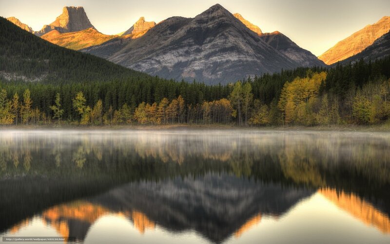 Mountain lake at sunrise