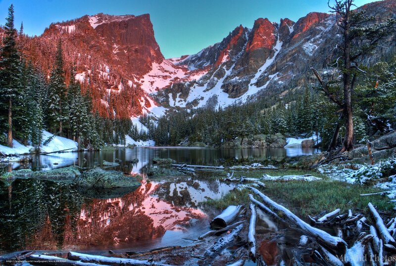 Mountain lake at sunrise