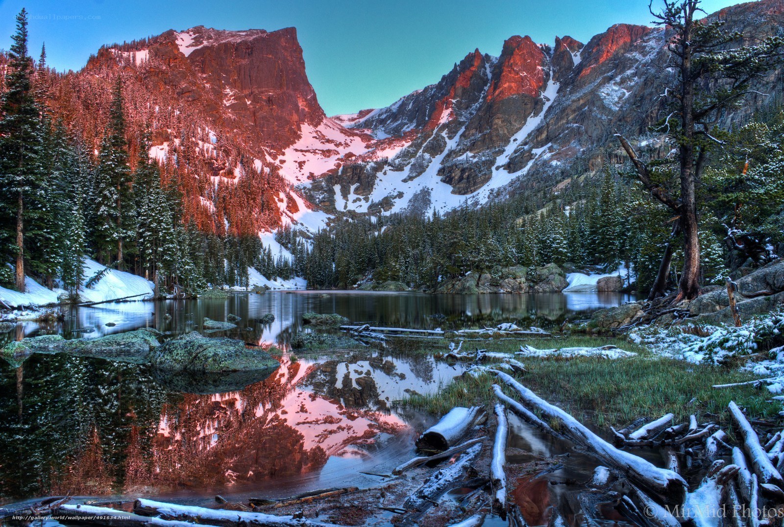Mountain lake at sunrise