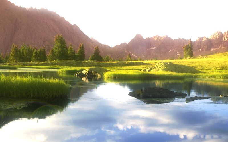 Mountain lake at sunrise