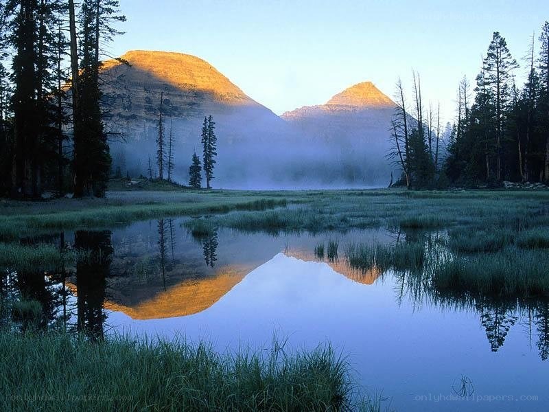Mountain lake at sunrise