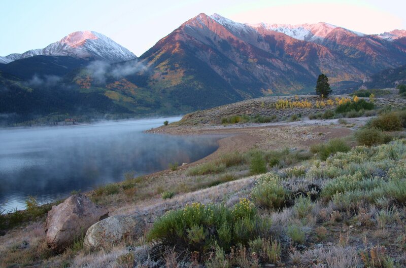 Mountain lake at sunrise