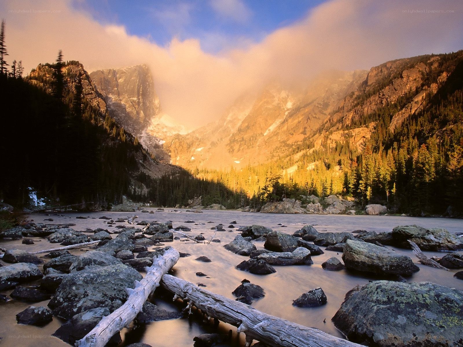 Mountain lake at sunrise