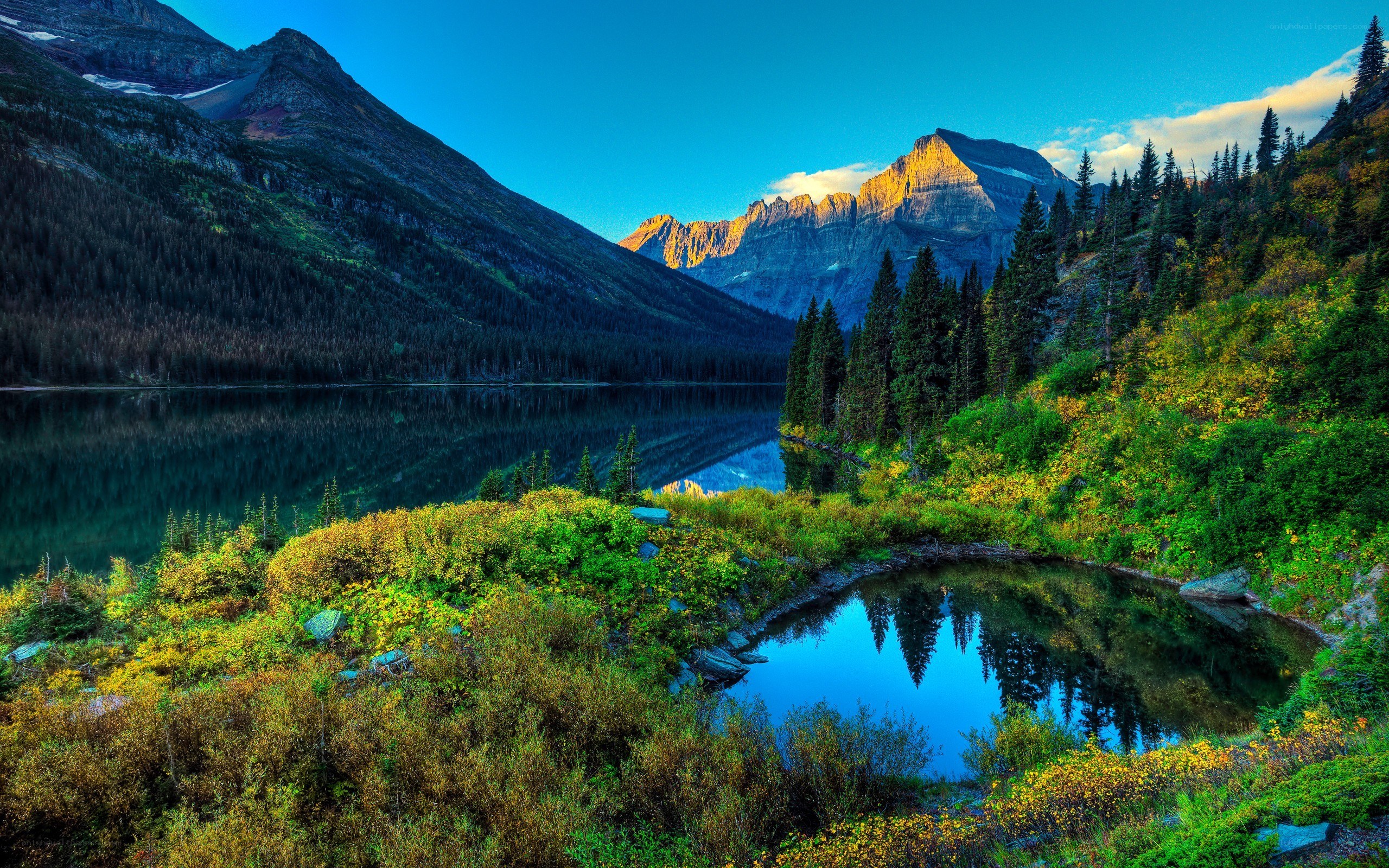 Mountain lake at sunrise