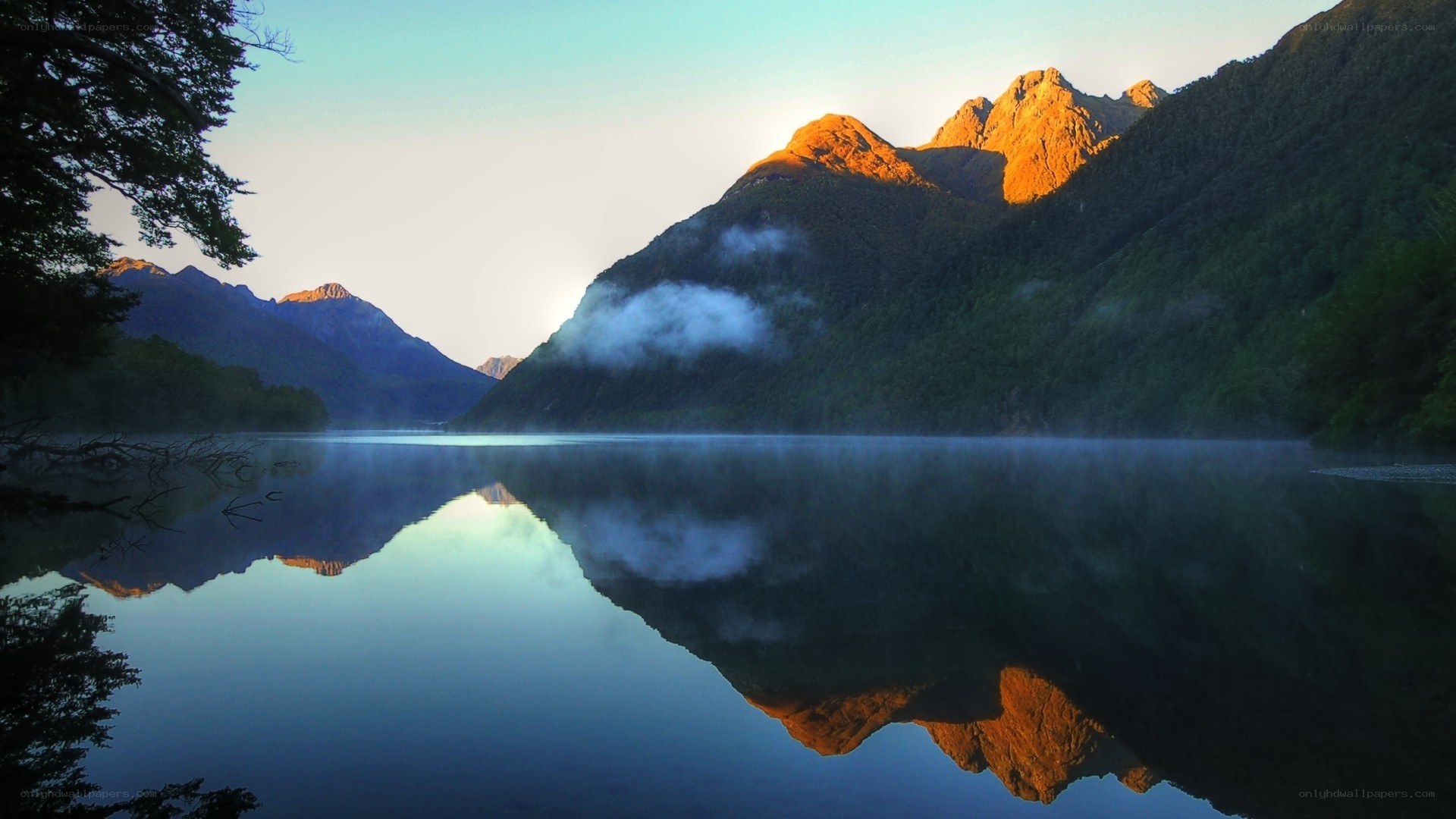 Mountain lake at sunrise