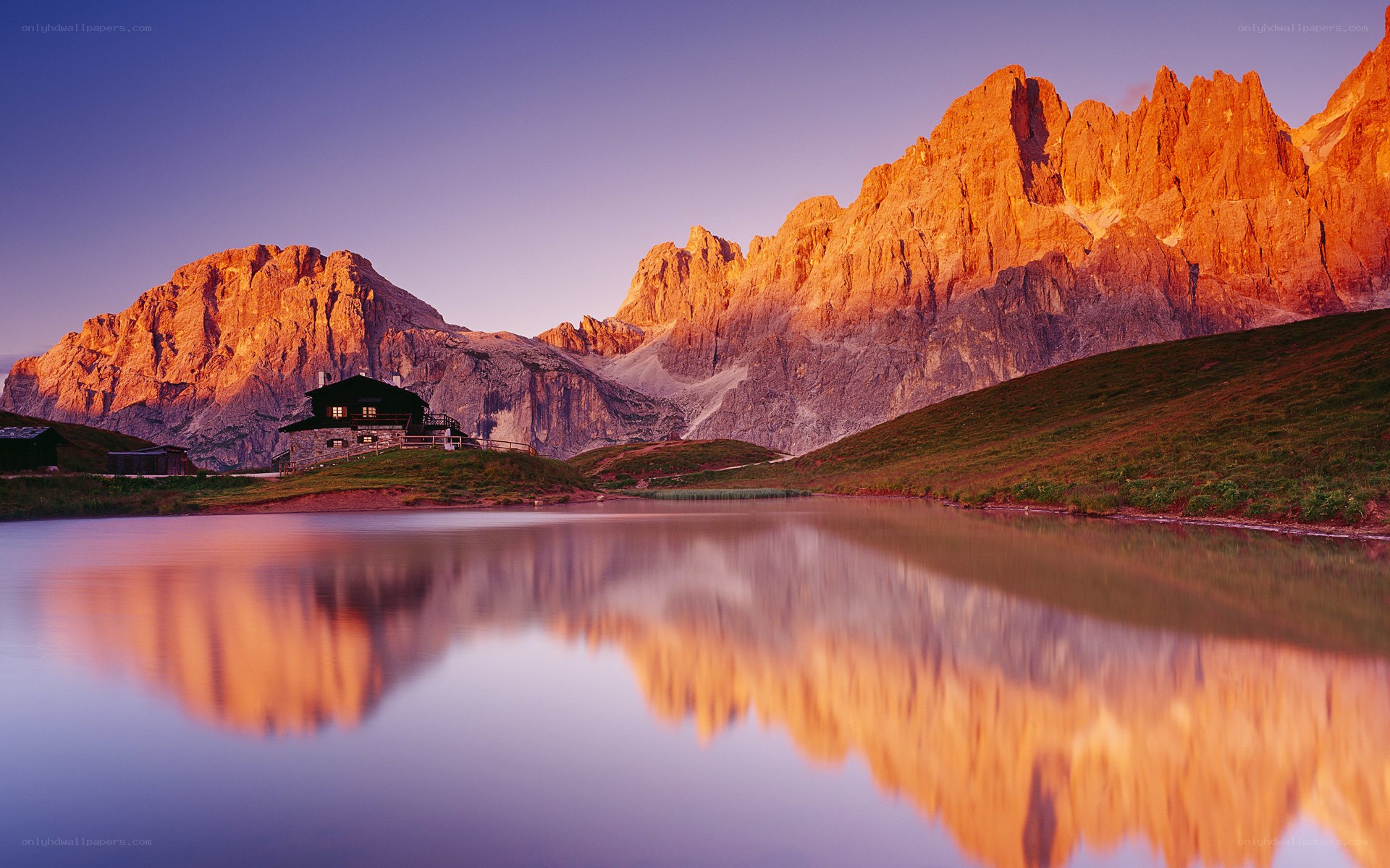 Mountain lake at sunrise