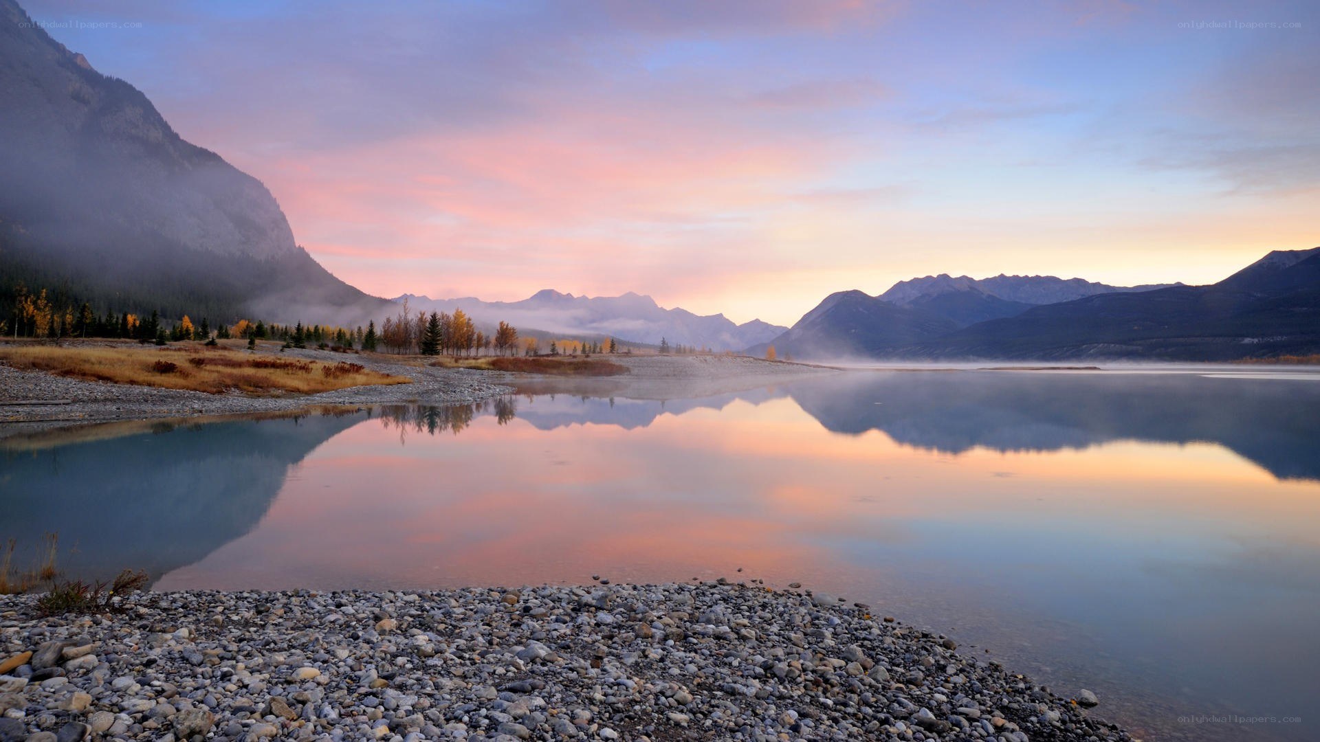 Mountain lake at sunrise