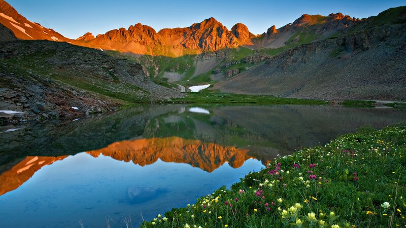 Mountain lake at sunrise