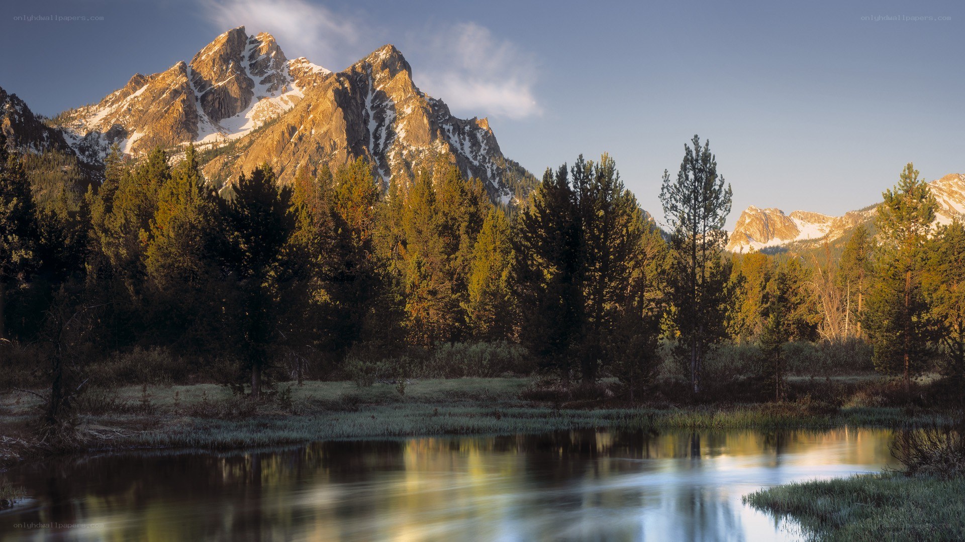 Mountain lake at sunrise