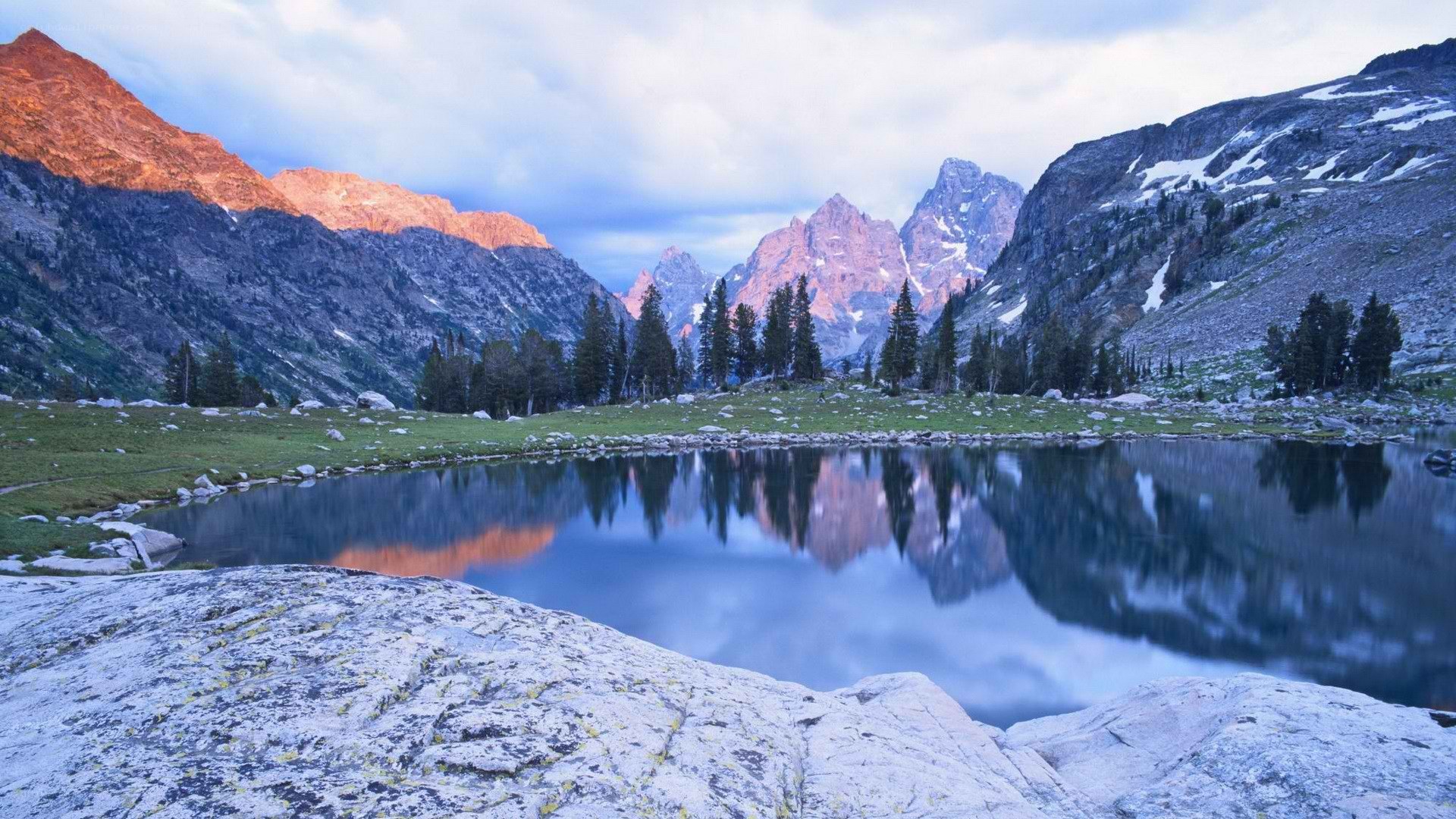Mountain lake at sunrise