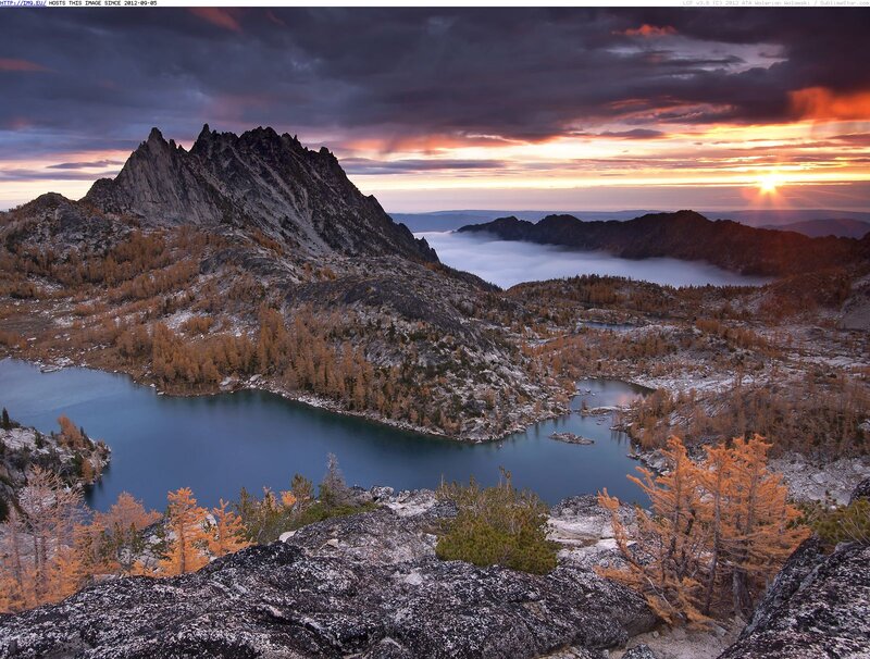 Mountain Lake at Sunrise — Blue, Dramatic, Photograph, Mountains