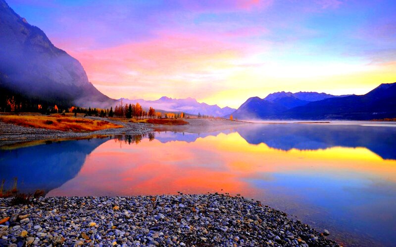 Mountain Lake at Sunrise — Blue, Serene, Photograph, Mountains