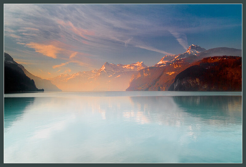Mountain Lake at Sunrise — Blue, Serene