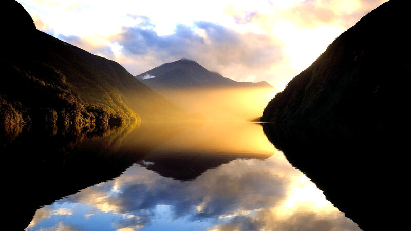 Mountain Lake at Sunrise — Gold, Serene, Photograph