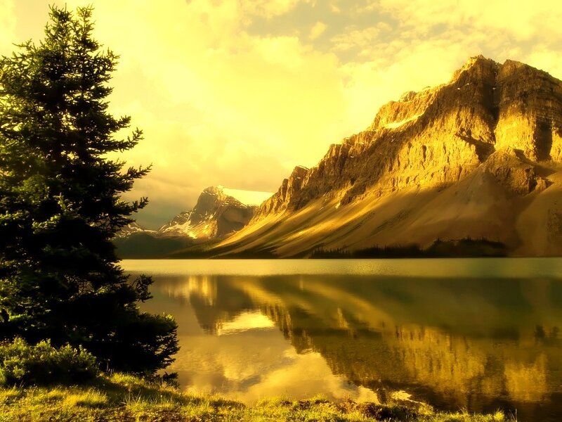 Mountain Lake at Sunrise — Gold