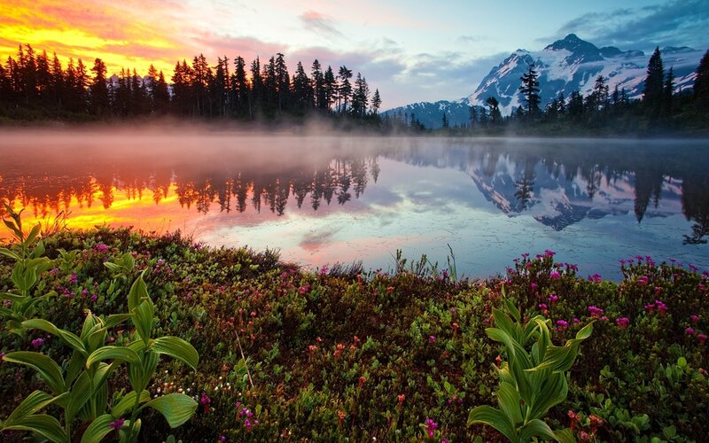 Mountain Lake at Sunrise — Orange