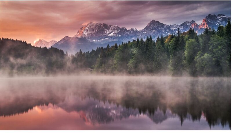 Mountain Lake at Sunrise — Purple, Serene