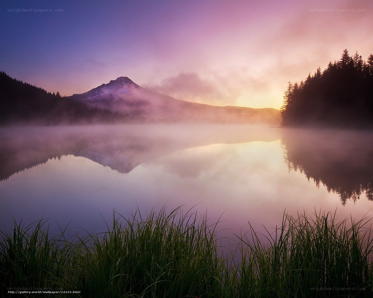 Mountain lake at sunrise