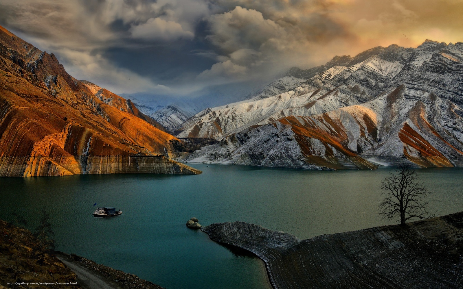 Mountain lake at sunset