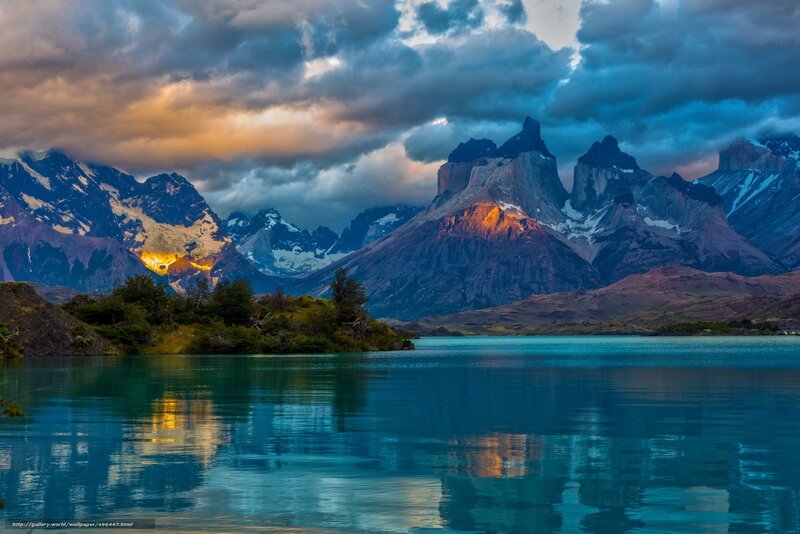 Mountain lake at sunset
