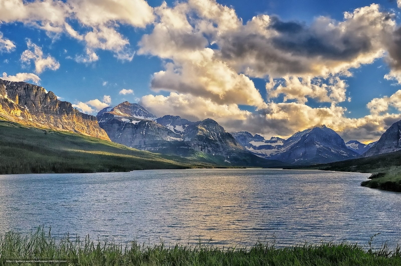 Mountain lake at sunset