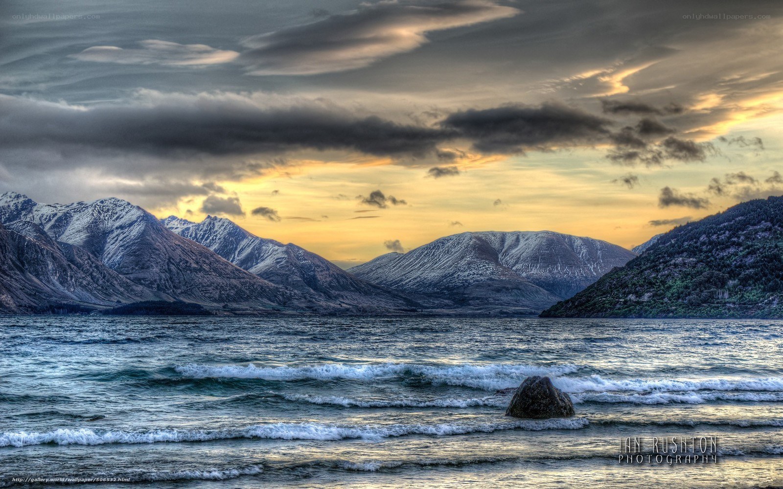 Mountain lake at sunset