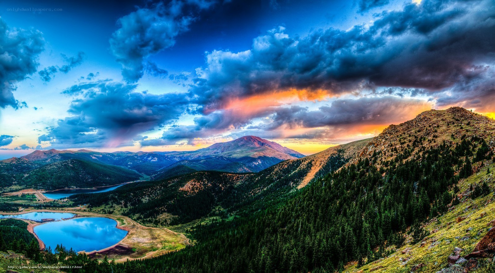 Mountain lake at sunset