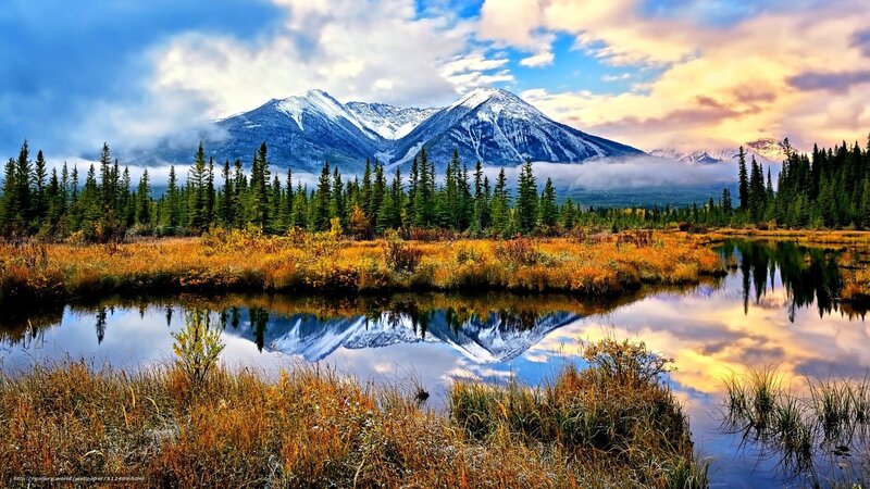Mountain lake at sunset