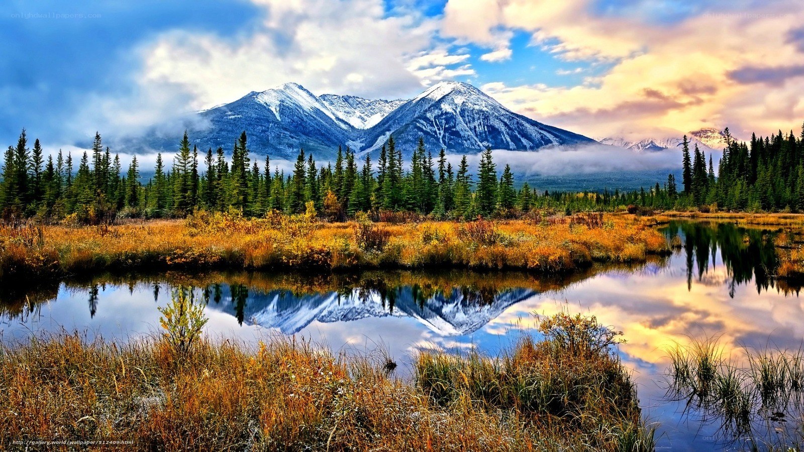 Mountain lake at sunset