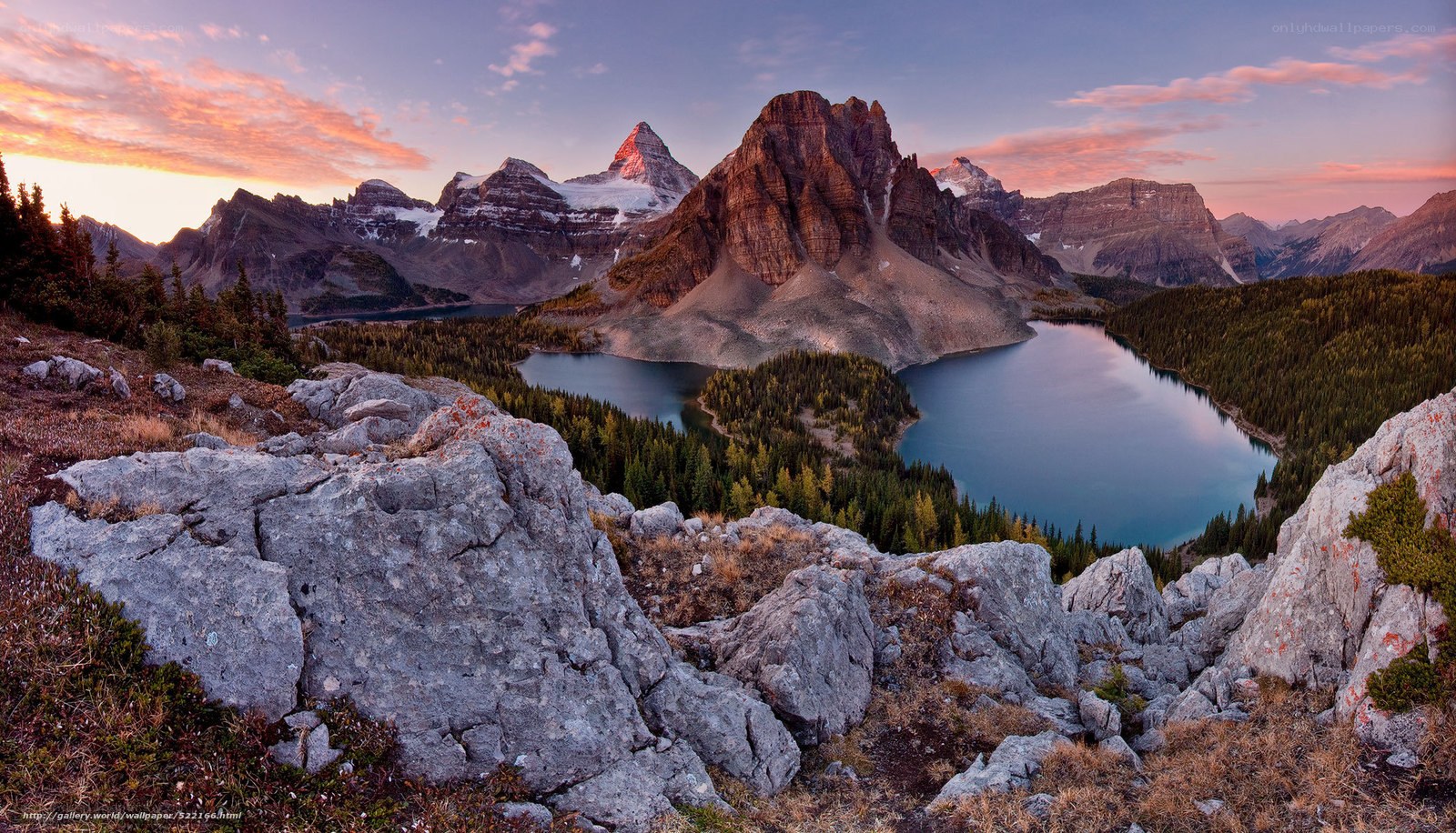 Mountain lake at sunset