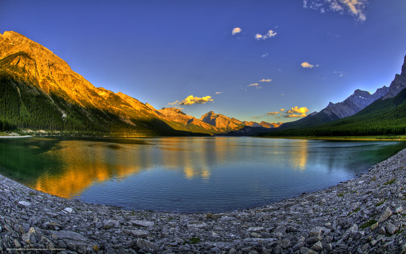 Mountain lake at sunset