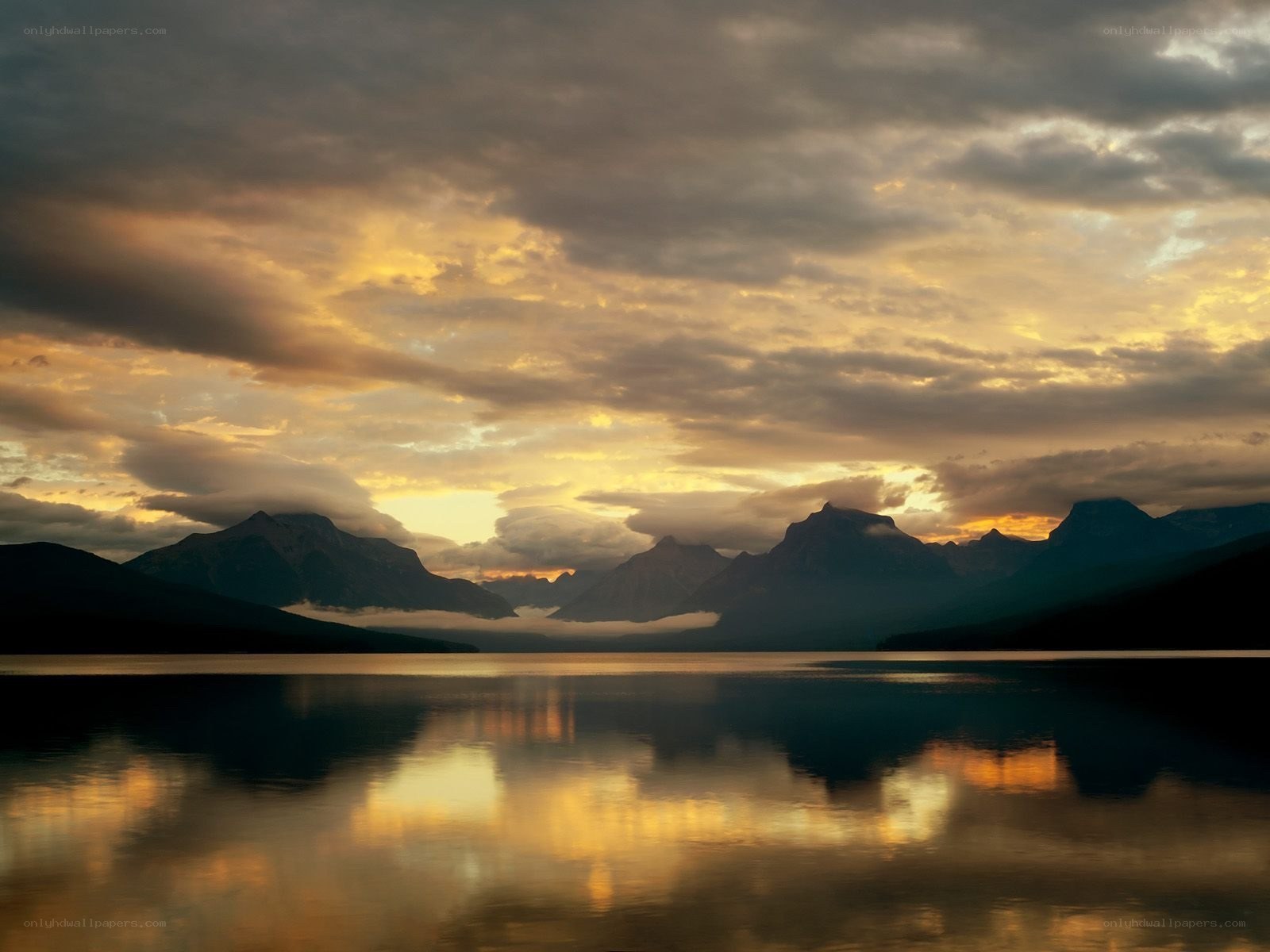 Mountain lake at sunset