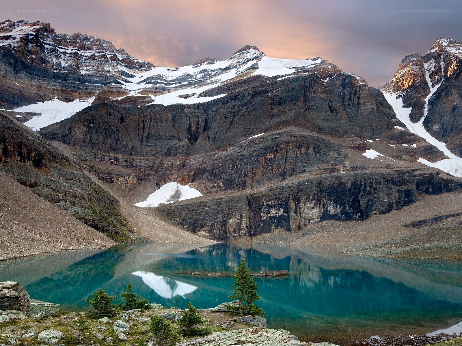 Mountain lake at sunset