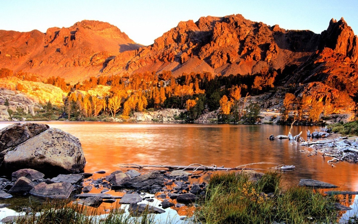Mountain lake at sunset