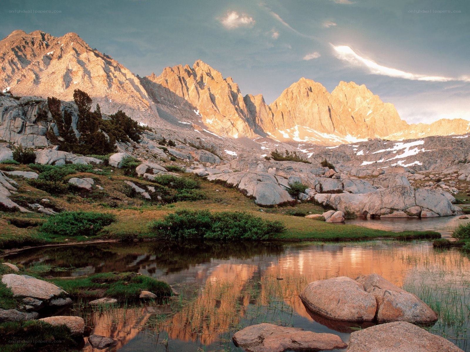 Mountain lake at sunset