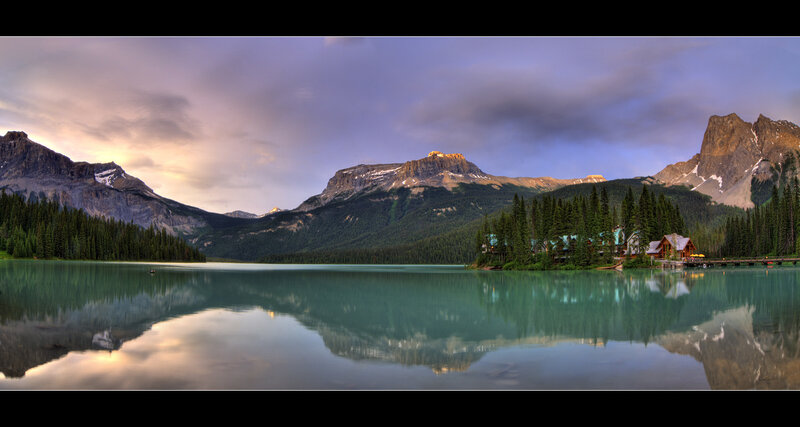 Mountain lake at sunset